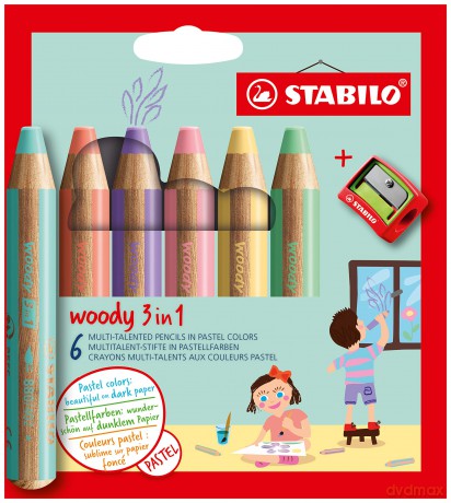 Kredka drewniana STABILO woody 3 w 1 pastelowa etui z temperówką 6 szt. 8806-3