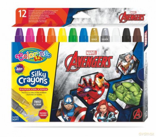 Kredki 12 kolorów świecowe żelowe wykręcane w sztyfcie Avengers Colorino Kids 91499