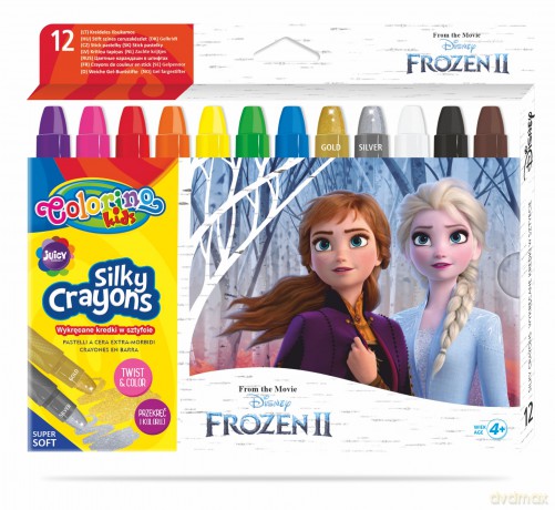 Kredki 12 kolorów świecowe żelowe wykręcane w sztyfcie Frozen. Kraina Lodu Colorino Kids 91109