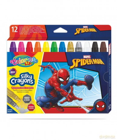 Kredki 12 kolorów świecowe żelowe wykręcane w sztyfcie Spiderman Colorino Kids 91888