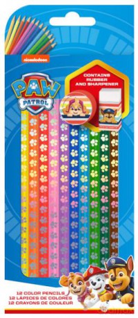 Kredki 12 kolorów z temperówką i gumką PAW PATROL Psi Patrol PW19779