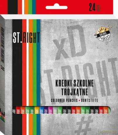 Kredki 24 kolory 18 cm trójkątne ST.RIGHT w pudełku