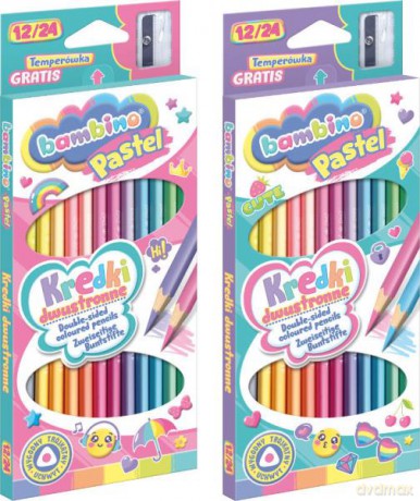 Kredki dwustronne 12 sztuk 24 kolory 18 cm pastel standard Majewski mix