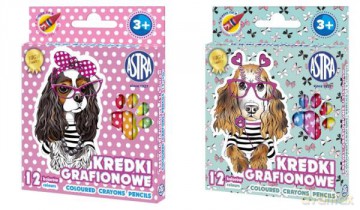 Kredki grafionowe 12 kolorów Pieski mix