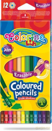 Kredki ołówkowe heksagonalne wymazywalne z gumką 12 kol. Colorino Kids 92531