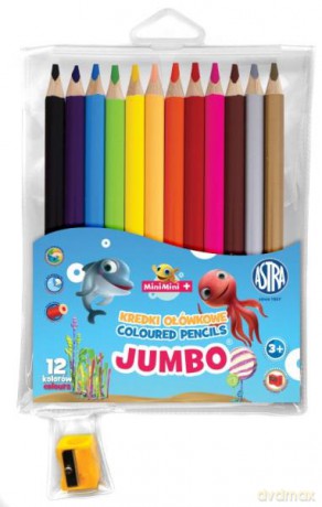 Kredki ołówkowe Jumbo okrągłe 12 kolorów + temperówka Mini Minii 312221009 mix