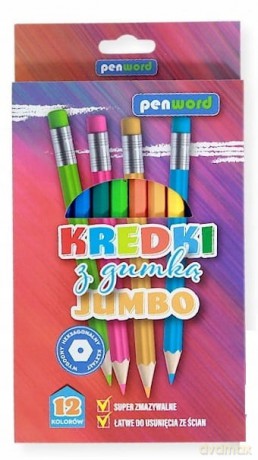 Kredki ołówkowe Jumbo z gumką 12 kolorów 2666-12-G