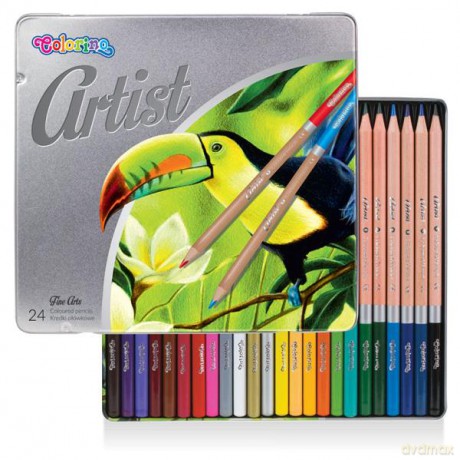 Kredki ołówkowe okrągłe 24 kolory metalowe pudełko Artist Colorino