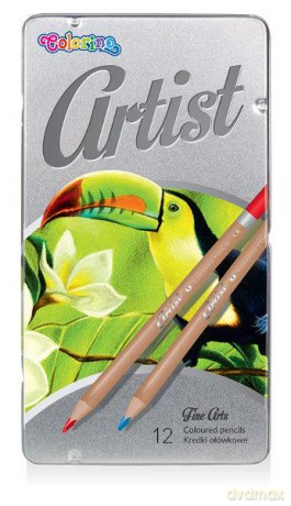 Kredki ołówkowe okrągłe Artist 12 kolorów metalowe pudełko 83256 Colorino Kids