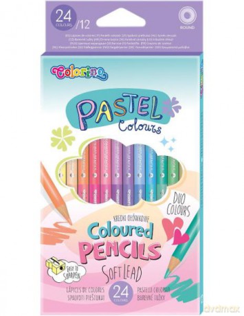 Kredki ołówkowe okrągłe dwukolorowe 12 sztuk 24 kolory pastel Colorino Kids