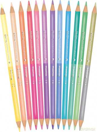 Kredki ołówkowe okrągłe dwukolorowe 12 sztuk 24 kolory pastel Colorino Kids
