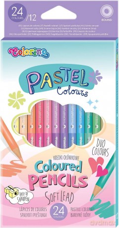 Kredki ołówkowe okrągłe dwukolorowe 12 sztuk 24 kolory pastel Colorino Kids
