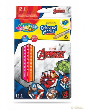 Kredki ołówkowe trójkątne 12 sztuk 13 kolorów + temperówka Colorino Kids Avengers