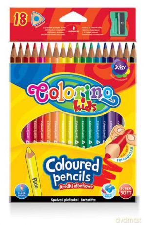 Kredki ołówkowe trójkątne 18 kol.+ tem. Colorino Kids new