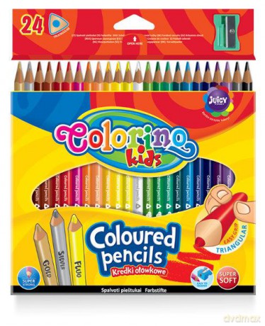 Kredki ołówkowe trójkątne 24 kol.+ tem Colorino Kids new