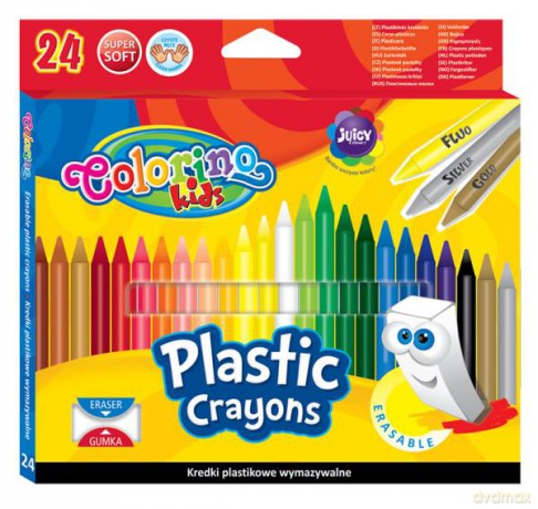 Kredki świecowe okrągłe plastikowe wymazywalne z gumką 24 kol. Colorino Kids 92029