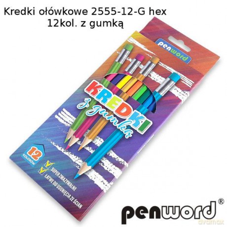 Kredki z gumką 12kol PENWORD 2555-12-G