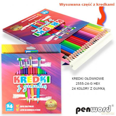 Kredki z gumką 24kol PENWORD 2555-24-G