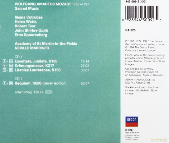 Double Decca Marriner: Mozart:Requiem/Coronation Mass [2CD]