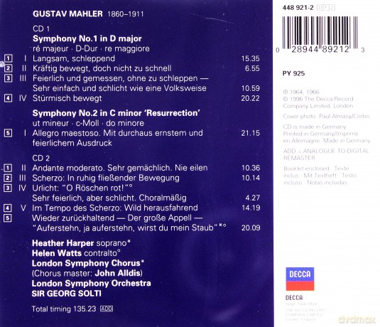 Georg Solti / London Symphony Orchestra: Mahler:Symphony 1 & 2 [2CD]