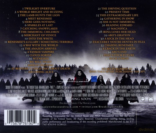 Twilight Breaking Dawn part 2 soundtrack (Zmierzch Przed Świtem część 2) (Carter Burwell) [CD]