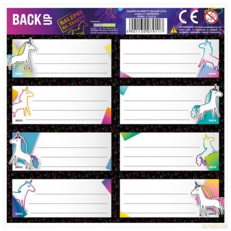 Nalepki na zeszyt BACKUP 3 A30 UNICORN pastele