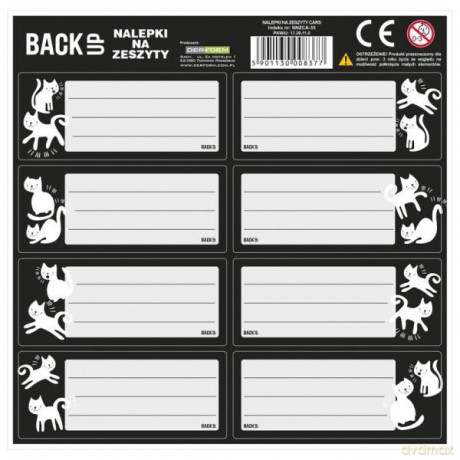 Nalepki na zeszyt BACKUP 4 A 34 Koty czarno-białe mix.