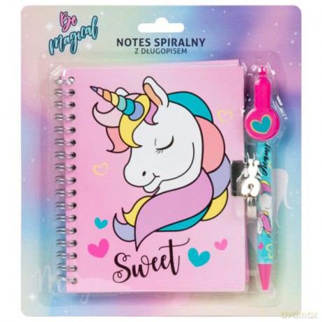 Notes spiralny z długopisem Jednorożec blister 11