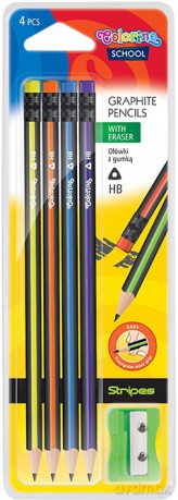 Ołówek Colorino trójkątny z gumką x4 + temperówka na blistrze 39927 Colorini School