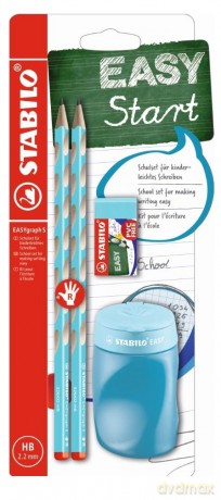 Ołówek drewniany STABILO EASYgraph School Set niebieski dla praworęcznych (z temperówką i gumką) B-56679-3