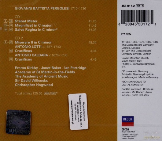 Double Decca/Musica Sacra: Hogwood/Pergolesi Stabat Mater [2CD]