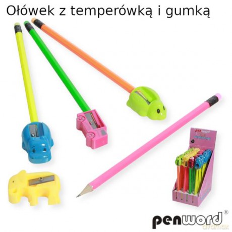 Ołówek z temperówką i gumką mix wzorów i kolorów
