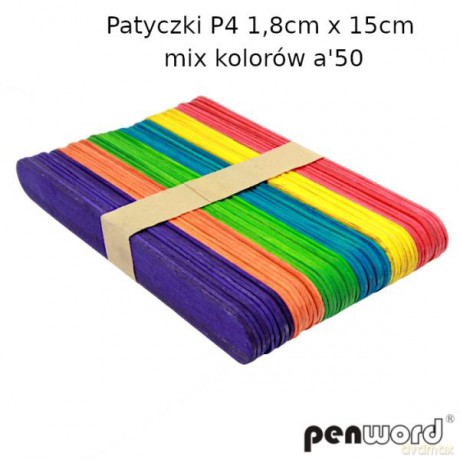 Patyczki P4 1,8 cmx15 cm 50szt mix kolorów