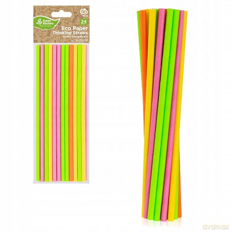 Słomki papierowe Fluor mix 6x197mm 24 szt