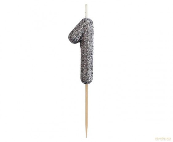 Świeczka na tort cyfra 1 brokatowa Czarna 11x3.5 cm