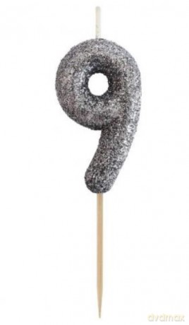 Świeczka na tort cyfra 9 brokatowa Czarna 11x3.5 cm