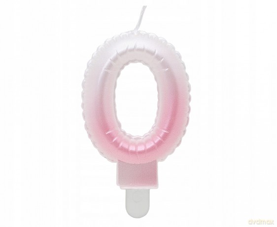Świeczki ombre Cyferka 0 perłowa biało różowa 7 cm