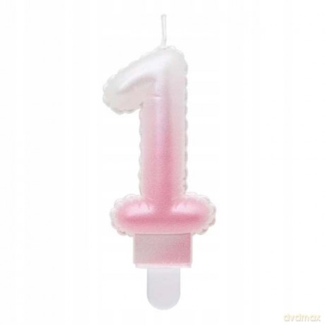 Świeczki ombre Cyferka 1 perłowa biało różowa 7 cm