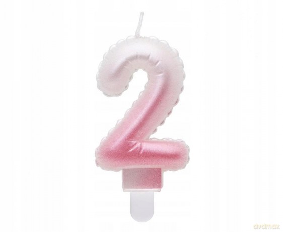 Świeczki ombre Cyferka 2 perłowa biało różowa 7 cm