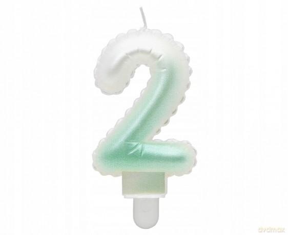 Świeczki ombre Cyferka 2 perłowa biało zielona 7 cm