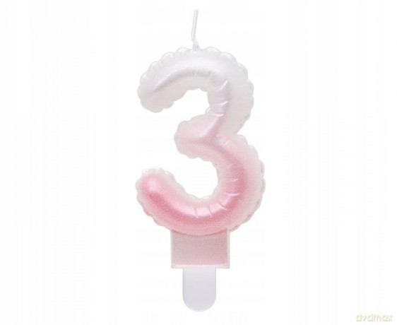 Świeczki ombre Cyferka 3 perłowa biało różowa 7 cm
