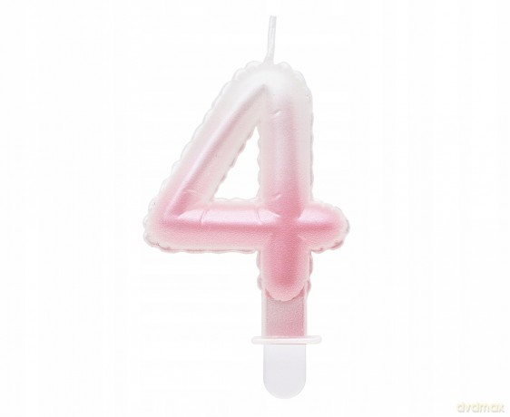 Świeczki ombre Cyferka 4 perłowa biało różowa 7 cm