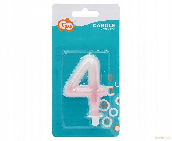 Świeczki ombre Cyferka 4 perłowa biało różowa 7 cm