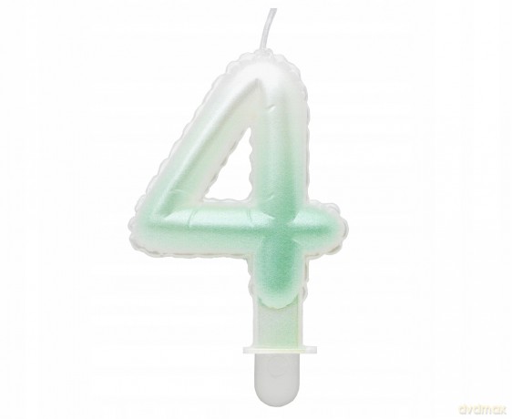 Świeczki ombre Cyferka 4 perłowa biało zielona 7 cm