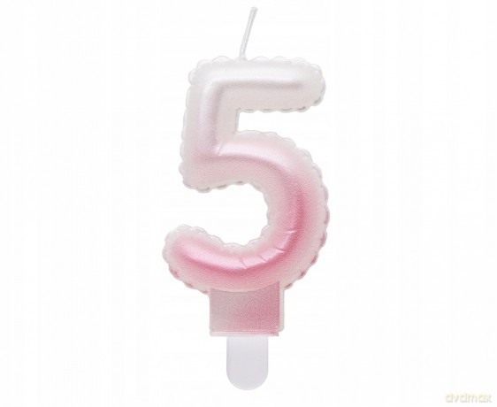 Świeczki ombre Cyferka 5 perłowa biało różowa 7 cm