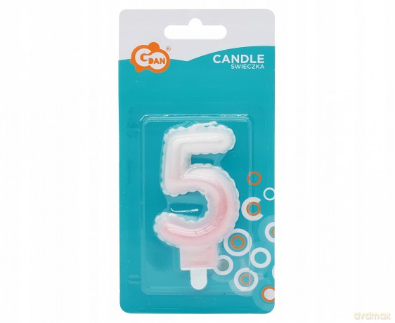 Świeczki ombre Cyferka 5 perłowa biało różowa 7 cm