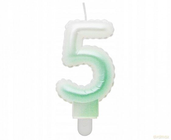 Świeczki ombre Cyferka 5 perłowa biało zielona 7 cm