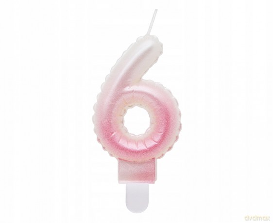 Świeczki ombre Cyferka 6 perłowa biało różowa 7 cm
