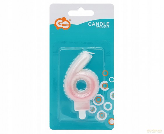 Świeczki ombre Cyferka 6 perłowa biało różowa 7 cm