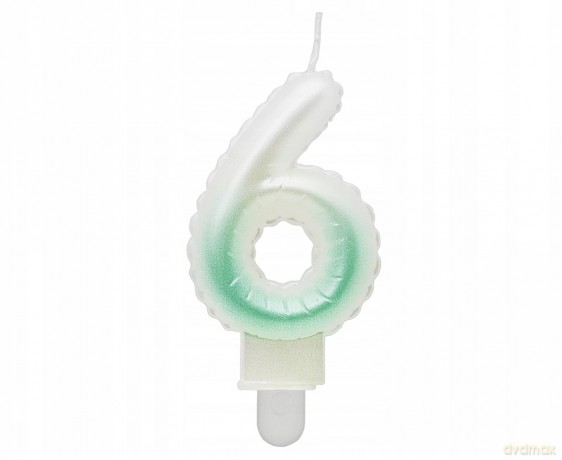 Świeczki ombre Cyferka 6 perłowa biało zielona 7 cm